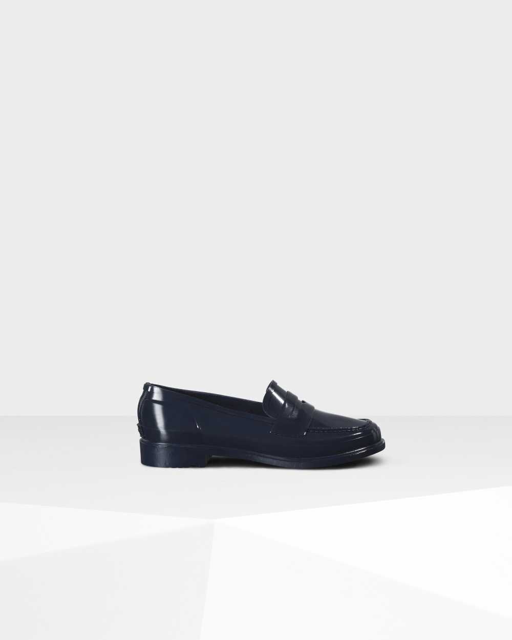 Hunter Original Gloss Penny Loafers Mørkeblå - Hunter Loafers Dame | KFI410936